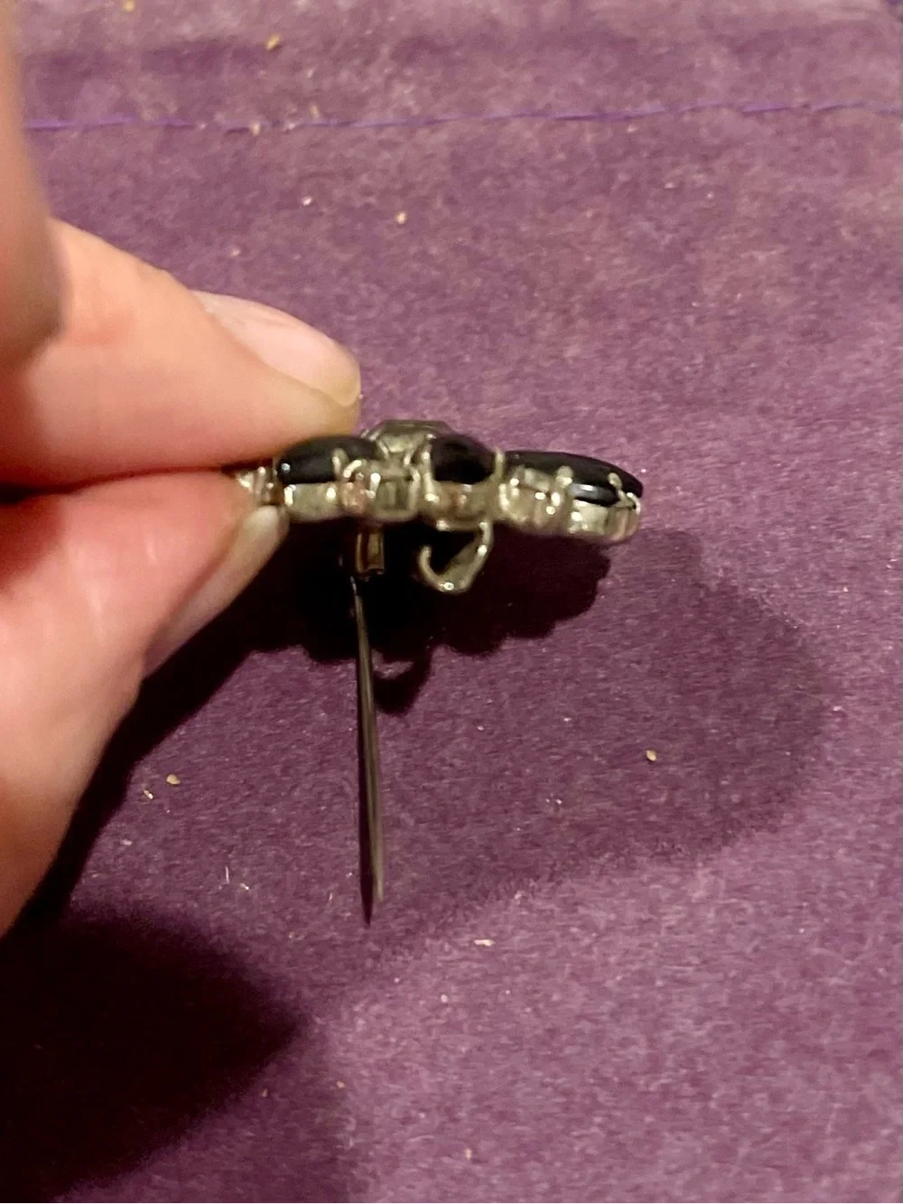 Vintage Black Crystal Flower Brooch
